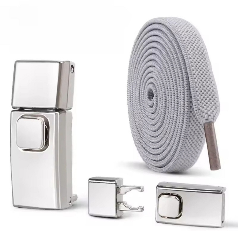 Еластичні шнурки без зав'язок з металевими застібками Сірий Сміла - фото 1