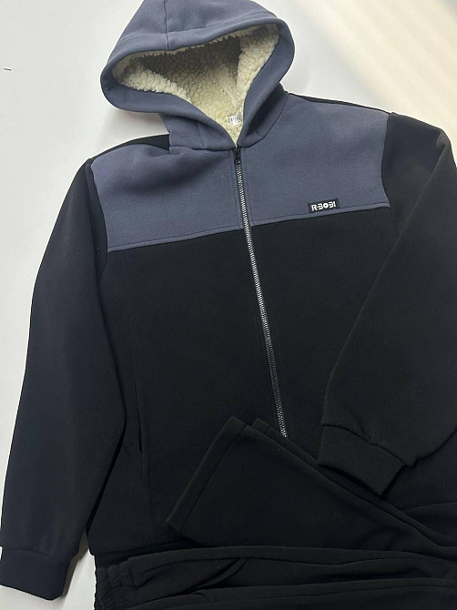 Зимовий чоловічий спортивний костюм на хутрі Чорно-сірий 52/54 Харків - фото 4