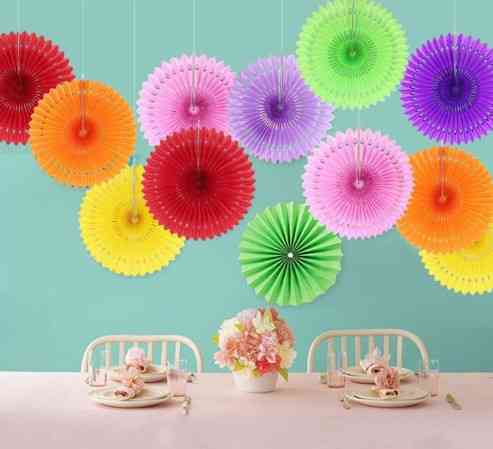 Веер бумажный для декора 25 см голубой Киев