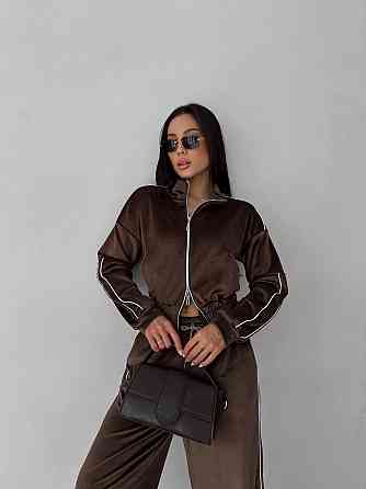 Женский повседневный велюровый костюм двойка: кофта и брюки Шоколадный, 42/46 Одесса