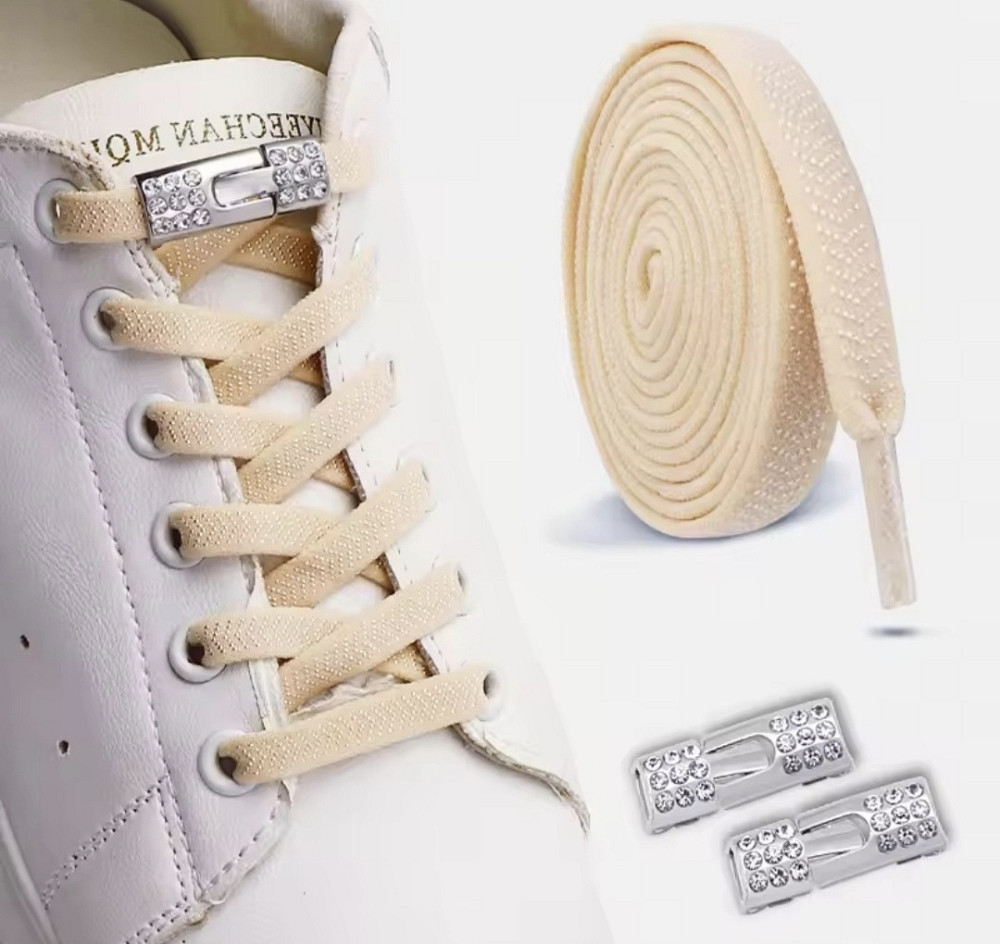 Шнурки еластичні без зав'язок з металевою застібкою зі стразами Сміла - фото 1