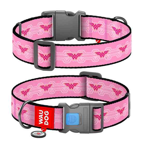 Нашийник для собак нейлоновий WAUDOG Nylon з QR паспортом, малюнок "Диво-жінка 1", пластиковий фастекс, XXL, Вінниця