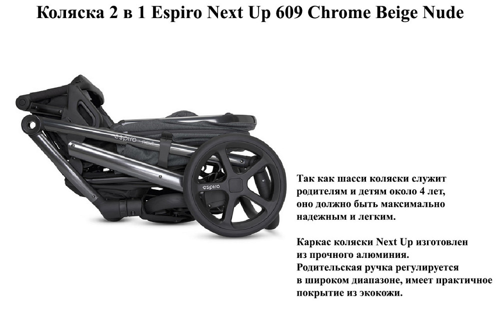Коляска 2 в 1 Espiro Next Up 609 Chrome Beige Nude Б/У — полный комплект, отличное состояние Киев - изображение 3
