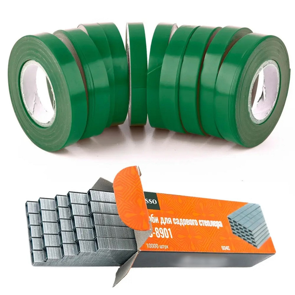 Набор для садового степлера тапенера: подвязочная лента 10 шт (300 м) + скобы (10000 шт) Черновцы - изображение 1
