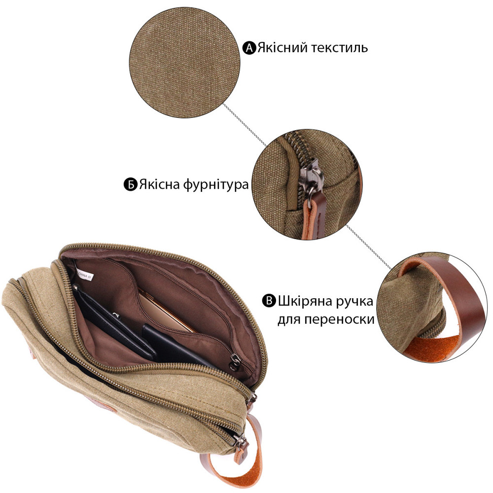 Мужская барсетка на два отделения из качественного текстиля Vintage 22231 Оливковый Киев - изображение 7