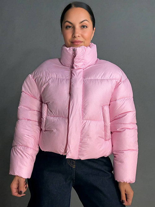 Куртка женская Haiziyuan 8606 короткая пуффер с воротником розовая, розовый, XL Киев - изображение 11