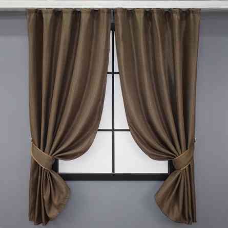 Комплект коротких штор VR-Textil Лен-блэкаут № 277ш 130х170 см 2 шт Коричневый (35-0037) Киев