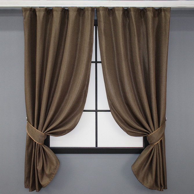 Комплект коротких штор VR-Textil Лен-блэкаут № 277ш 130х170 см 2 шт Коричневый (35-0037) Киев - изображение 1