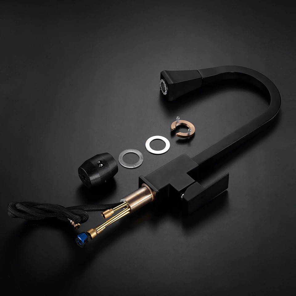 Смеситель кухонный с выдвижным сливом, однорычажный кран для раковины на кухню, латунный WanFan Черный Каменец-Подольский - изображение 4