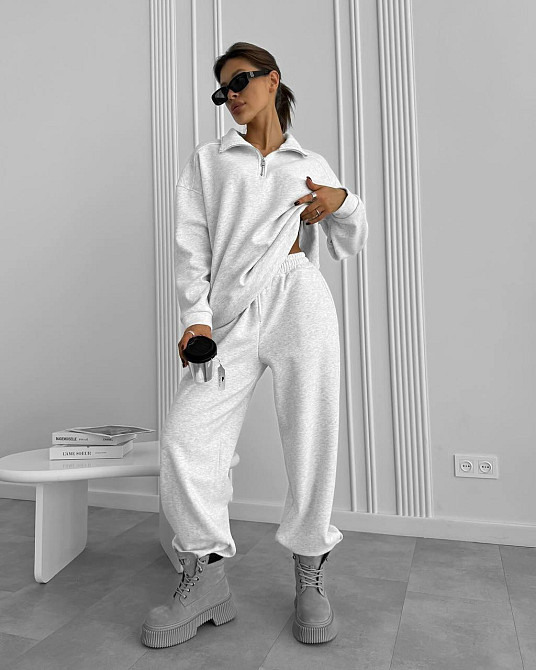 Жіночий базовий теплий костюм-двійка Тринитка на флісі Сірий, 42/46 Одеса - фото 3