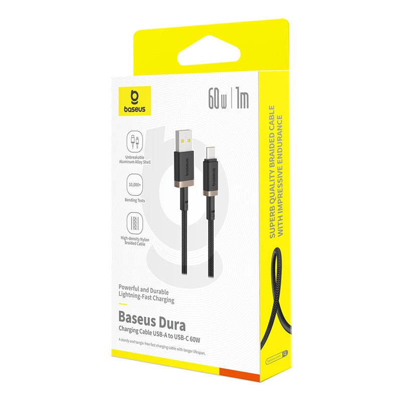 Кабель Baseus Dura Series Fast Charging Cable USB to Type-C 60W 1m Gold+Black Одеса - фото 2
