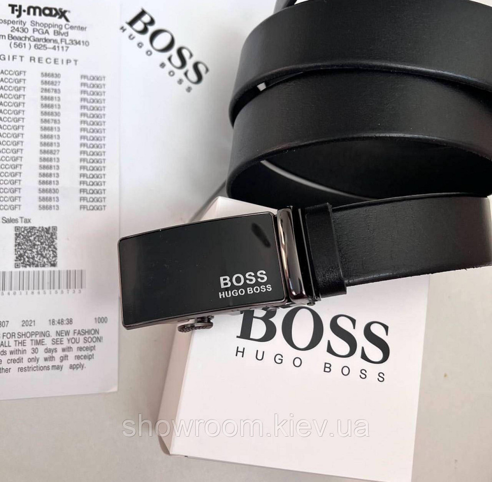 Чоловічий шкіряний ремінь із пряжкою автомат Boss (217) Київ - фото 3