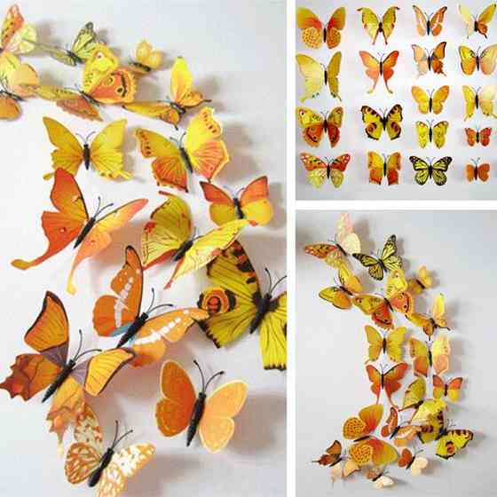 Жовті метелики на магніті - у наборі 12шт. різних розмірів, пластик, в набір також входить 2-х сторонній скотч Київ