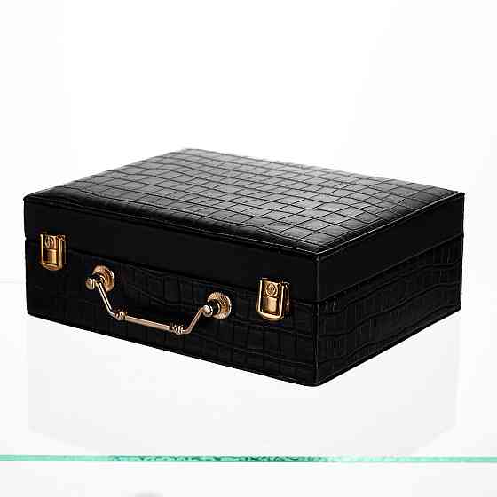 Скринька для прикрас з еко шкіри 19 відділень з дзеркалом 23.5×14×8 см Чорний HP-5-20B Коломыя