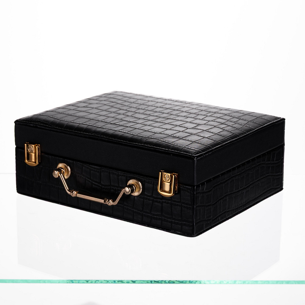 Скринька для прикрас з еко шкіри 19 відділень з дзеркалом 23.5×14×8 см Чорний HP-5-20B Коломия - фото 1