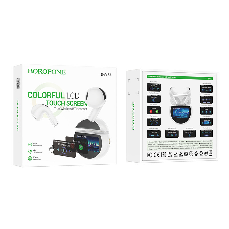 Бездротові навушники BOROFONE BW87 Mist true wireless BT headset with touch screen White Київ - фото 5