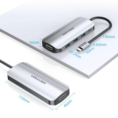 Концентратор Vention USB 3.1 Type-C to HDM/USB 3.0х3//PD 100W 5-in-1 (THFHB) Винница - изображение 10