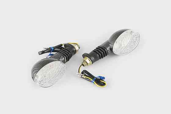 Повороты светодиодные, овальные (пара)   (16 LED, синий свет, карбон, белое стекло) Мукачево