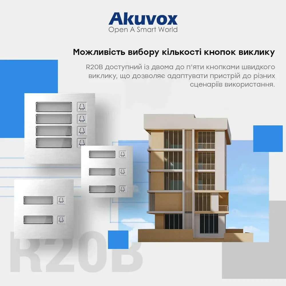 IP-відеопанель на 5 абонентів 2Mp Akuvox R20B SIP зі зчитувачем EM-Marine / Mifare / NFC (87-00031) Київ - фото 5
