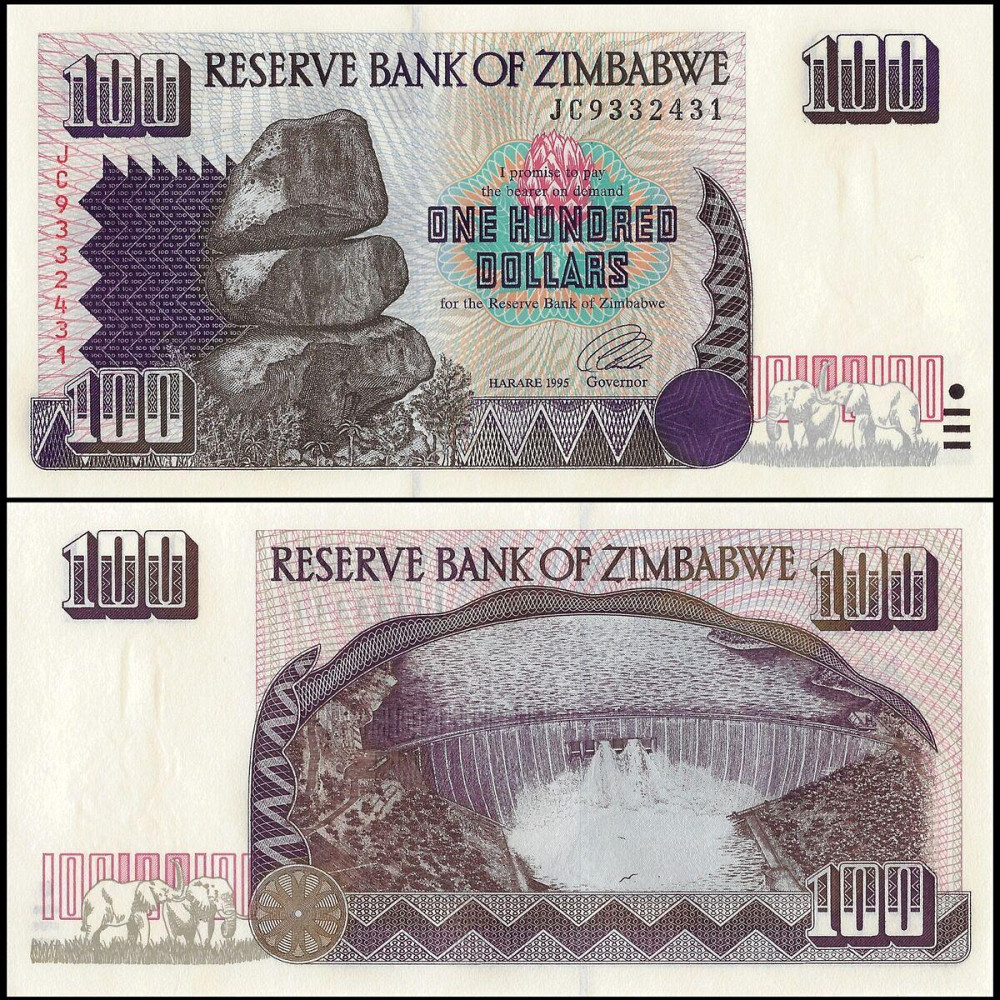 ею/Zimbabwe 100 Dollars 1995 Pick 9 UNC Полтава - фото 1