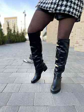 Valiente Чоботи жіночі VALIENTE чорні натуральна шкіра висота 46см обхват 35-36см розмір 38р. ( Коломия