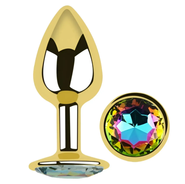 Анальна пробка із кристалом EGZO - Gold Round Plug Rainbow size S Sex Aura Київ - фото 2