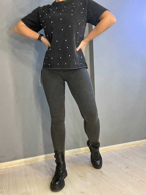 Лосины женские A-N 2306 рубчик варка тай дай трикотаж тонкий серые, серый, M Киев - изображение 6