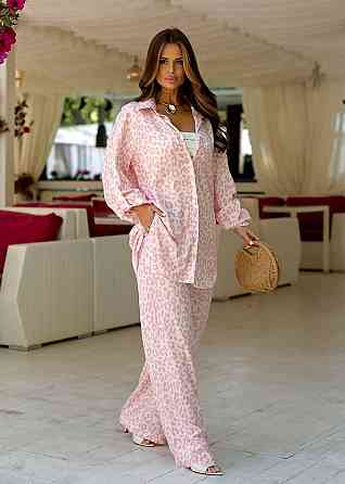 Женский стильный трендовый костюм двойка турецкий лен-штапель Одесса