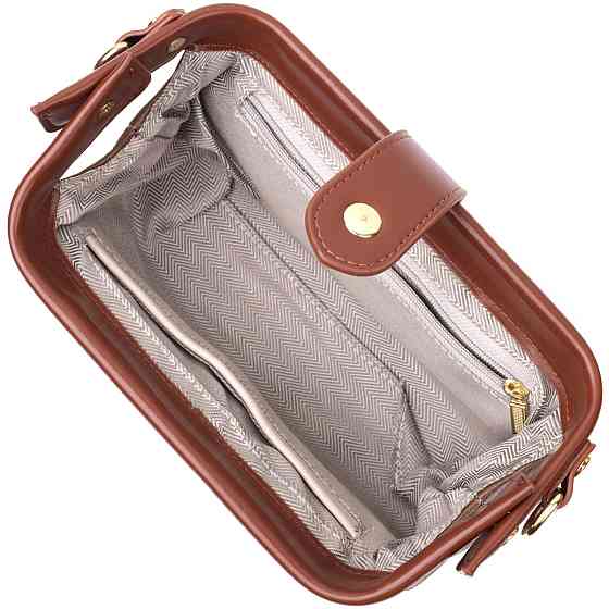 Красивый клатч с интересной защелкой из натуральной кожи Vintage 22425 Коричневый Киев