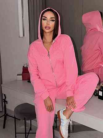 Жіночий стильний повсякденний костюм зі стразами вільного крою тринитка Рожевий, 42/44 Одеса