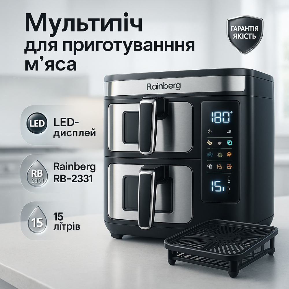 Аэрогриль для приготовление пищи в общежитие Rainberg RB-2331 4800Вт 15л, Настольная фритюрница OT-41 Львов - изображение 17