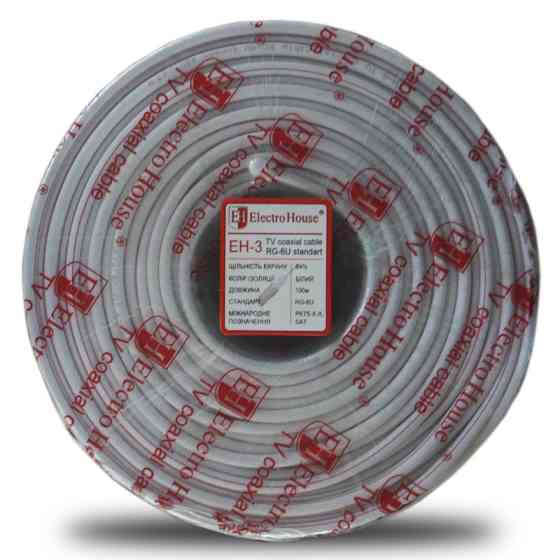 Кабель коаксиальный RG-6U 64% обмеденная сталь 1.02 ПВХ, белый, 100 м Днепр