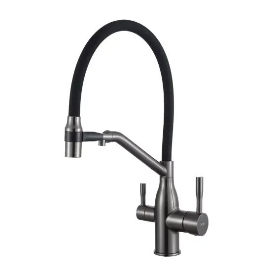 Змішувач для кухні під фільтр Frap F4397-9 з гнучким виливом, графіт/чорний Київ
