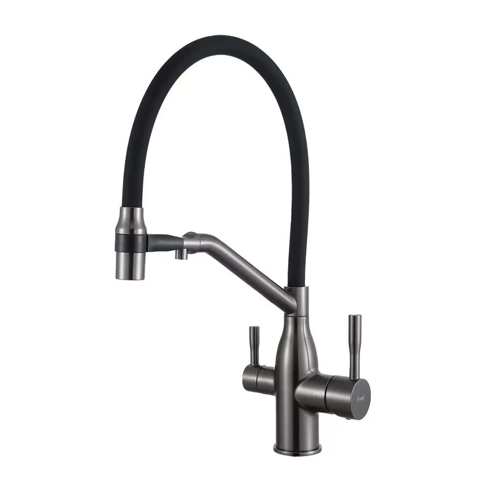 Смеситель для кухни под фильтр Frap F4397-9 с гибким изливом, графит/черный Киев - изображение 1