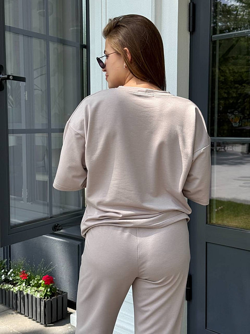 Спортивный костюм женский футболка и штаны джогеры Бежевый XL-XXL Харьков - изображение 4