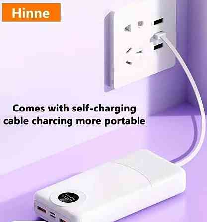 Павербанк Hinne 10000 mAh з вбудованими кабелями (PD 20W, LED дисплей) Харків