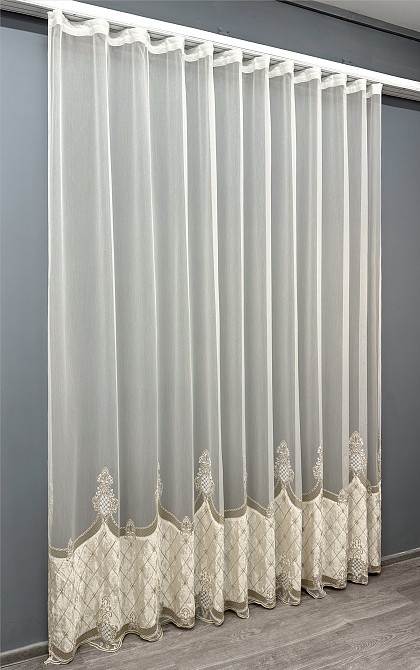 Тюль VR-Textil 1813т Бамбук с вышивкой и бархатом Айвори с бежевым 300х270 см (40-112) Киев - изображение 3