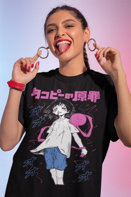 Футболка для хлопчика з аніме принтом Аніме Гірл Фуннй Гіфт оверсайз (зріст від 165 до 180) Чорний AnimeJ0377m Дніпро - фото 1