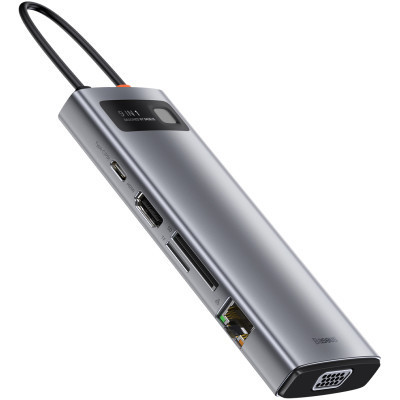 Концентратор Baseus USB3.1 Type-C to USB C(PD)100W/HDMI 4K 30Hz/VGA/USB3.2/RJ45/SD+TF,9in1 Grey (CAHUB-CU0G) Винница - изображение 12