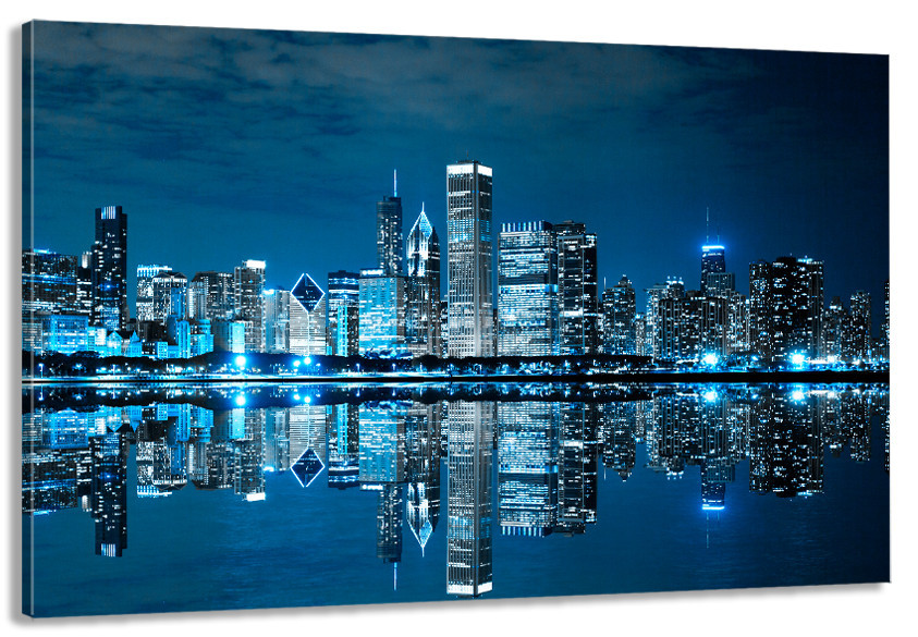 Картина полотно у вітальню / спальню      Нічне місто   MLP_236 ( 60х30см ) 60x100 см Київ - фото 1