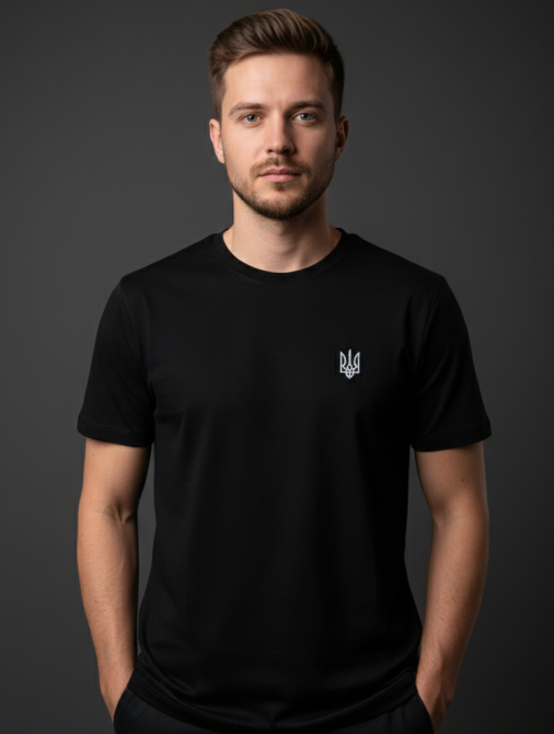 Чоловіча футболка з вишитим сірим Тризубом Київ - фото 1
