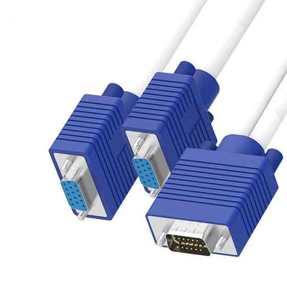 Комутатор VGA 1 на 2, спліттер VGA з феритовими фільтрами, розгалужувач сигналу для моніторів, кабель VGA 25 см Київ