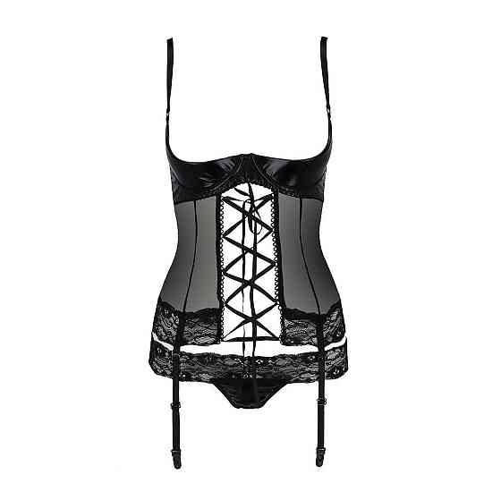 Корсет с открытой грудью Passion Exclusive NORTH CORSET L/XL, black, пажи, трусики, шнуровка Sex Aura Киев