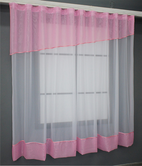 Кухонная занавеска VR-Textil № 047к розовый с белым 270х170 см (50-740) Киев - изображение 2