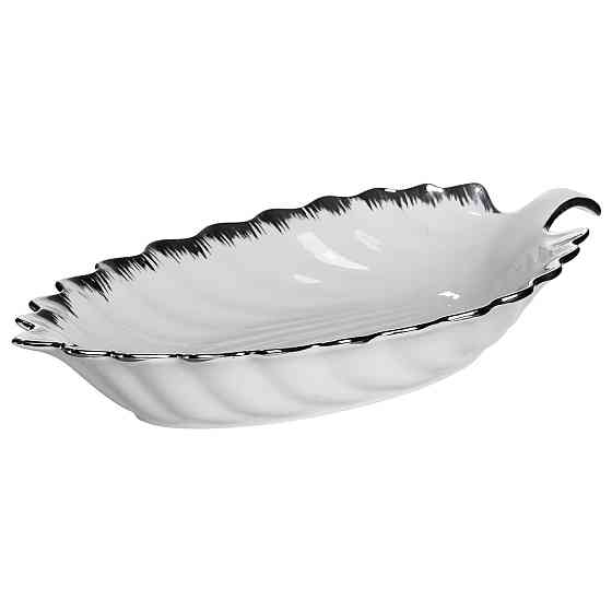 Yiwu Порцелянове блюдо для сервірування столу у формі листа 41×20×6,5 (см) Біле зі сріблом 2551 Коломыя