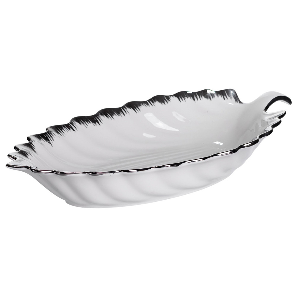 Yiwu Порцелянове блюдо для сервірування столу у формі листа 41×20×6,5 (см) Біле зі сріблом 2551 Коломыя - изображение 1