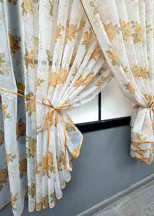 Кухонные шторки VR-Textil № 101к с подвязками Белый с оранжевым 320х170 см (52-1209) Киев