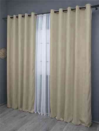 Комплект штор на люверсах VR-Textil Мікровелюр Petek № 1488ш Бежевий 150х270 см 2 шт (37-0168) Київ