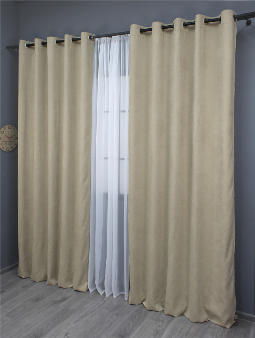 Комплект штор на люверсах VR-Textil Мікровелюр Petek № 1488ш Бежевий 150х270 см 2 шт (37-0168) Київ - фото 4