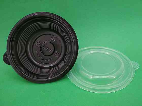 Супная емкость 350 мл, чёрная с крышкой, ПП-117-350 (50 шт) Харьков